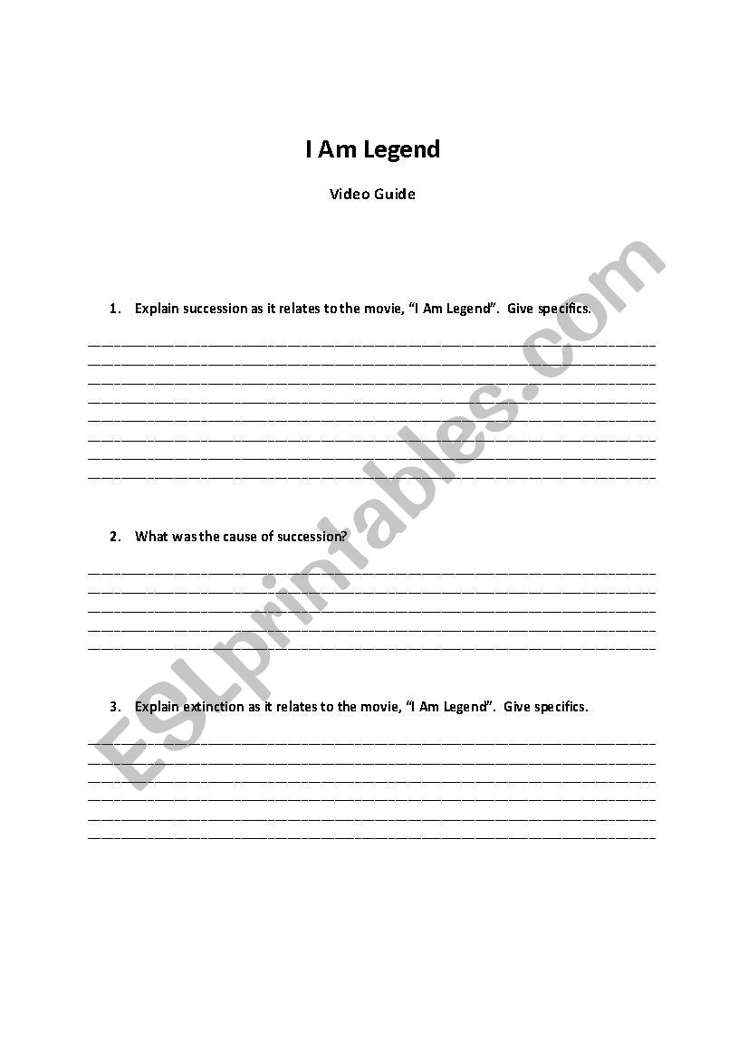 I Am Legened worksheet worksheet