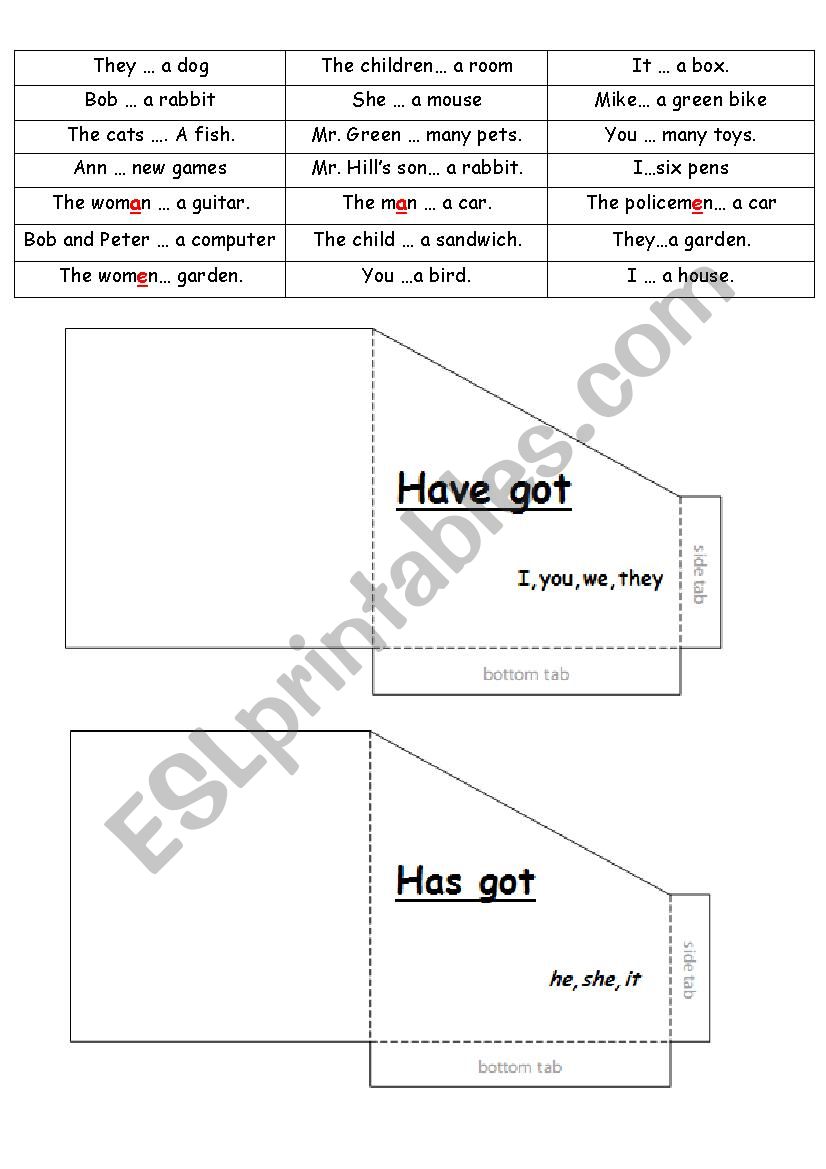 Have Got/ Has Got worksheet