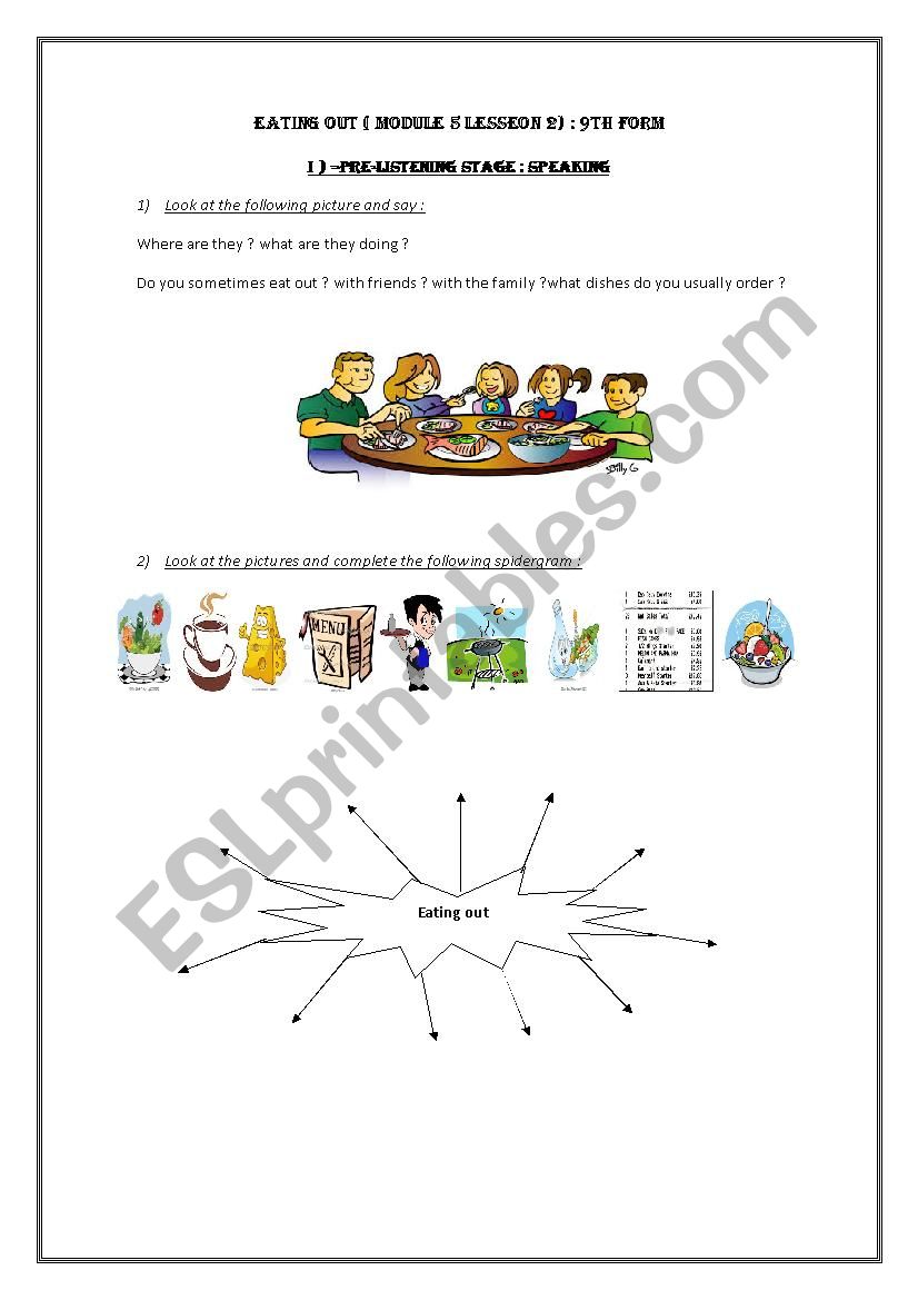 eating out  3rd hour session worksheet