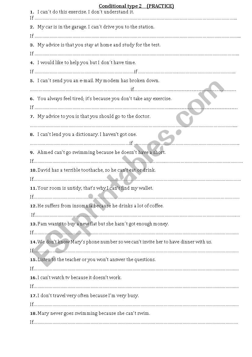 Conditional type 2 (PRACTICE) worksheet