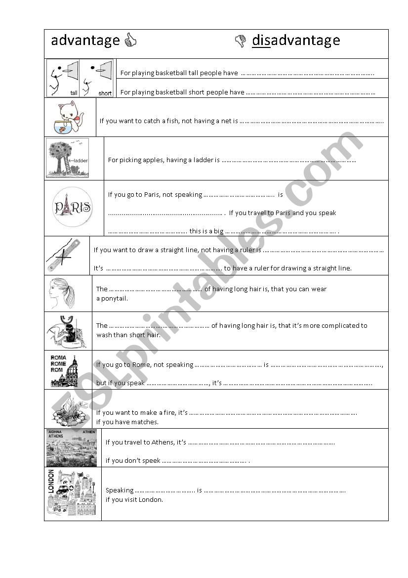 advantage - disadvantage worksheet