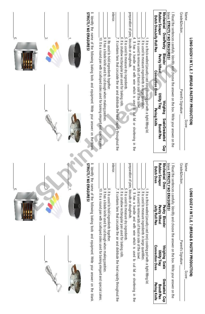 Baking woksheet worksheet