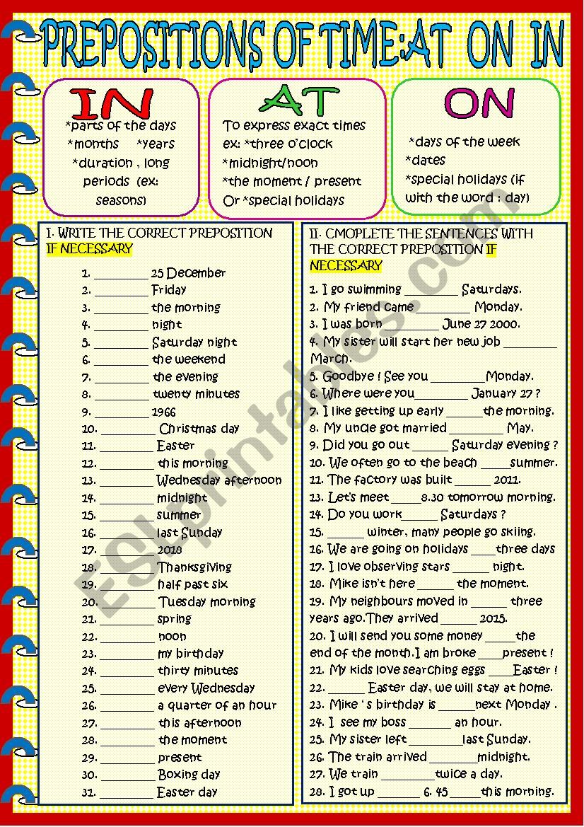 Time prepositions at on in with key