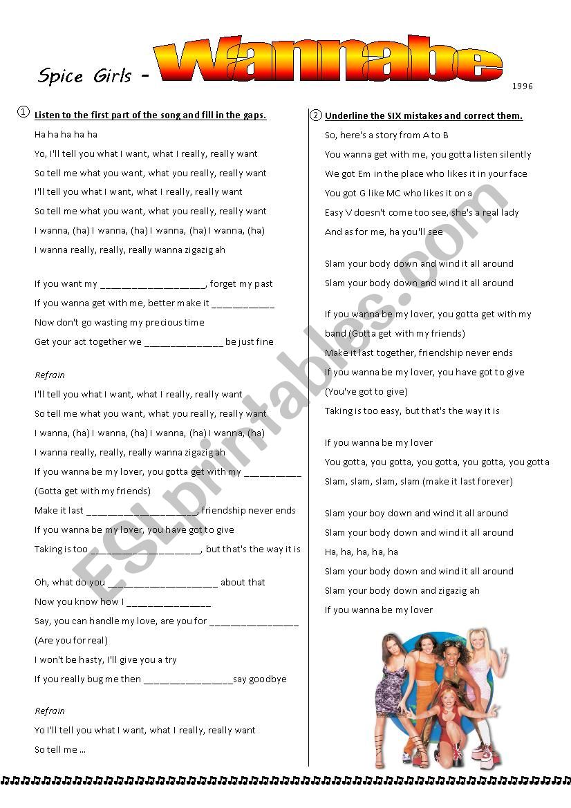 Song: Spice Girls Wannabe worksheet