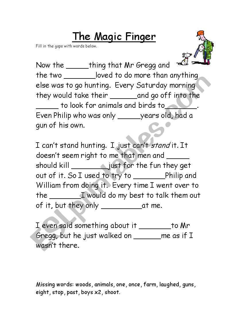 The magic finger worksheet