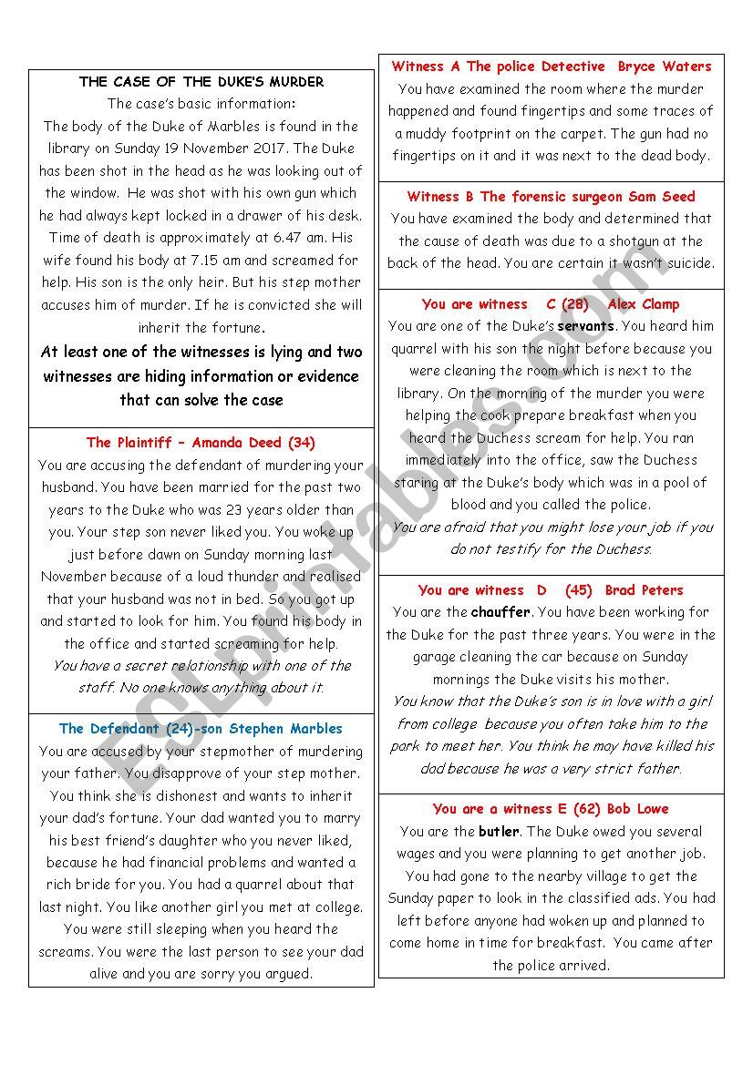 Mock Trial Case: The Murder of the Duke of Marbles