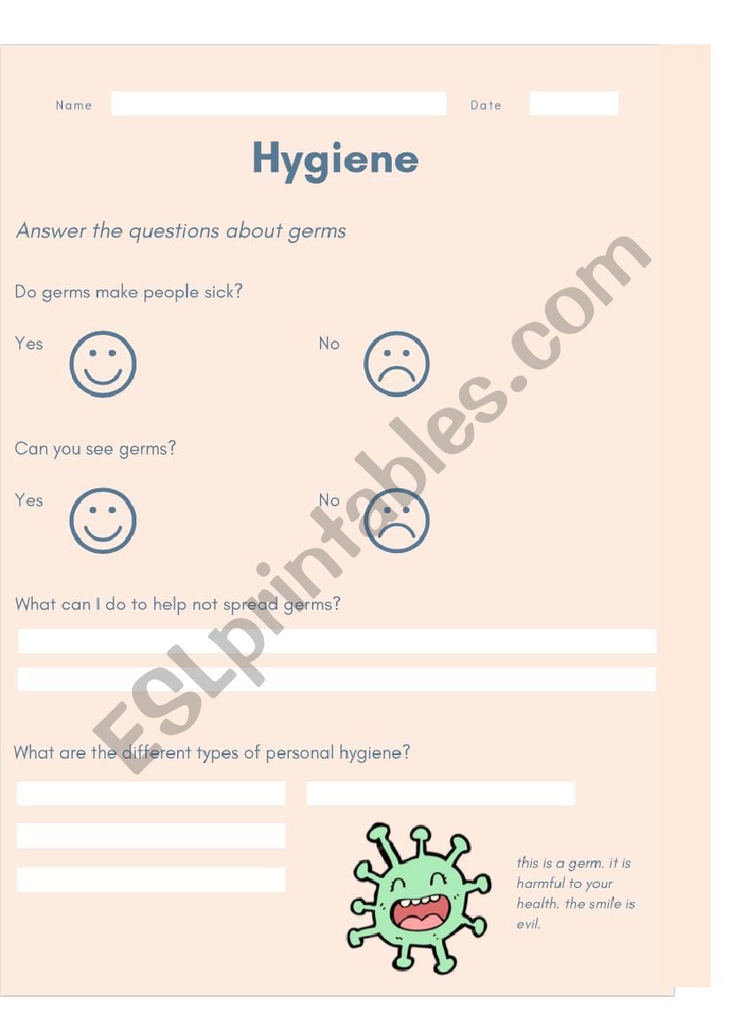 Hygine and Germs worksheet