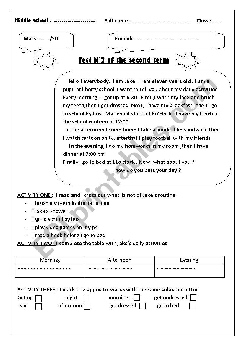 TEST ELEMENTARY worksheet