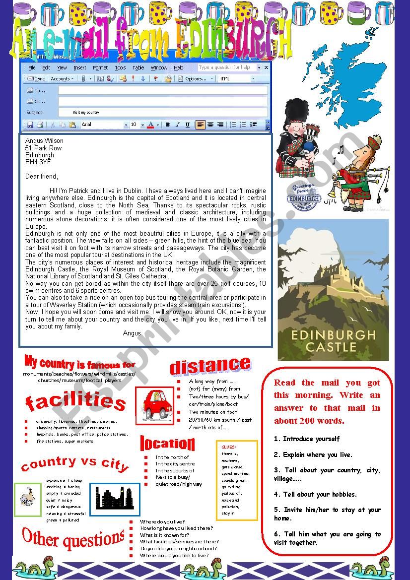 An e-mail from Edinburgh. Reading and semi-guided writing.