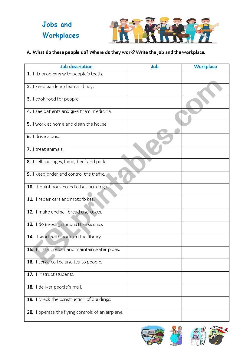 Jobs and workplaces worksheet