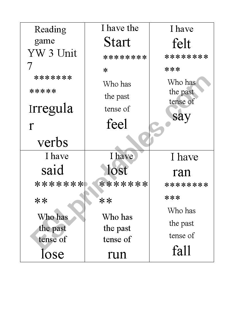 I have - who has, Reading game, past tense