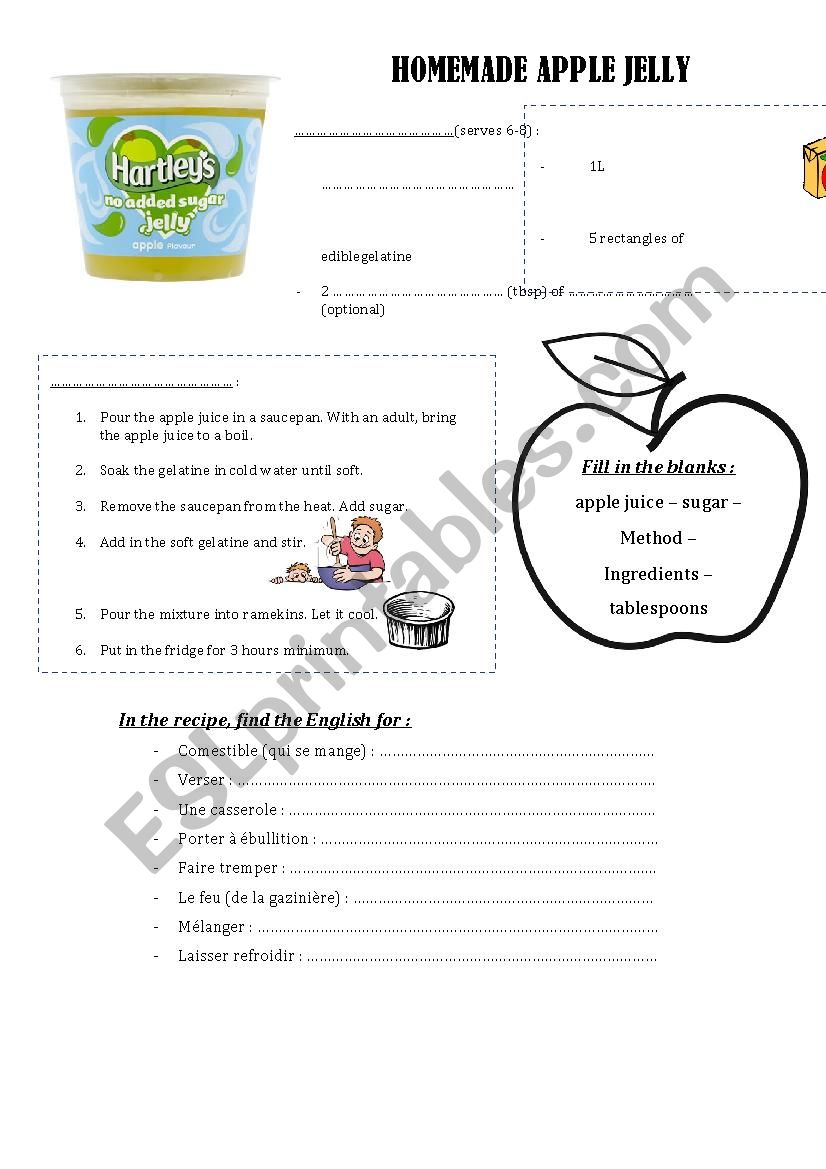Apple Jelly recipe worksheet