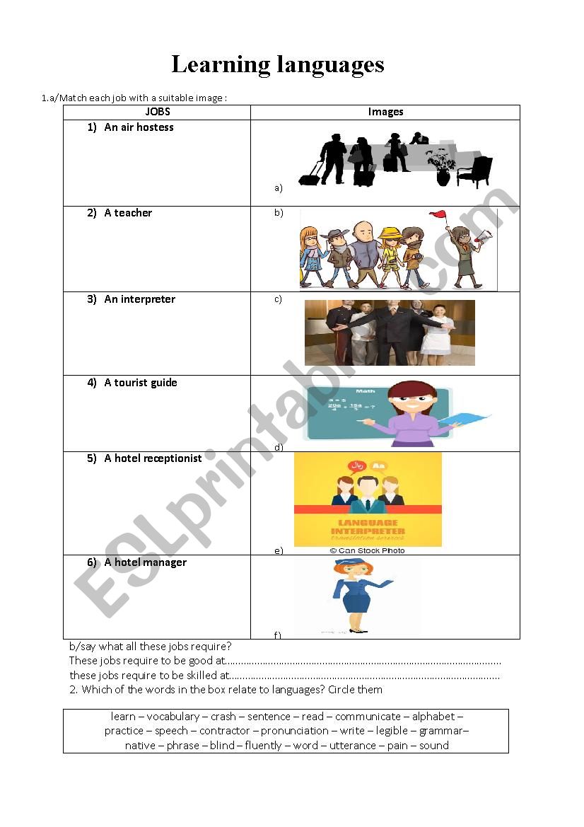 learning languages worksheet
