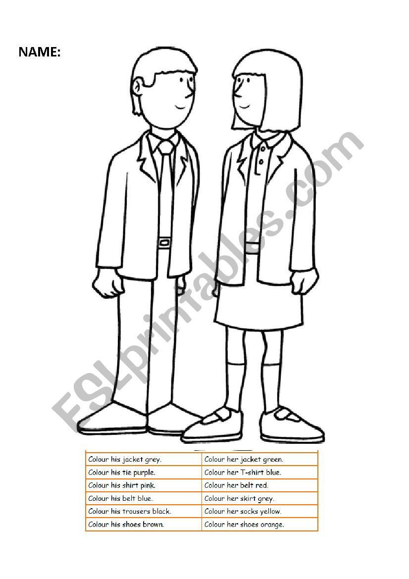 Clothes coloring worksheet