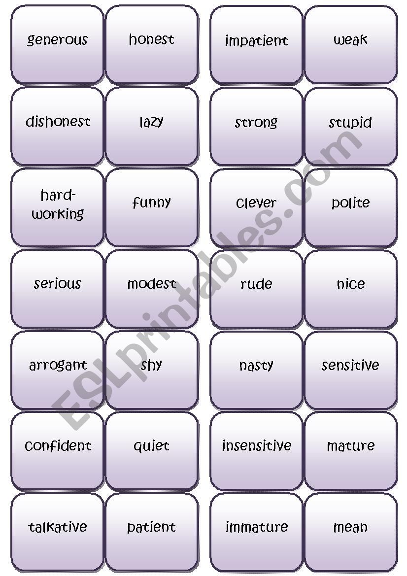Adjectives describing people worksheet