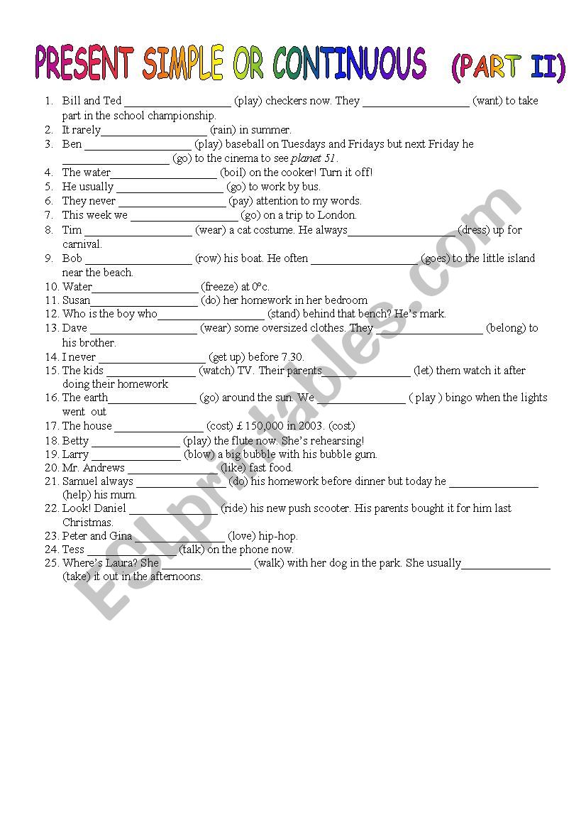 PRESENT SIMPLE OR CONTINUOUS (II)