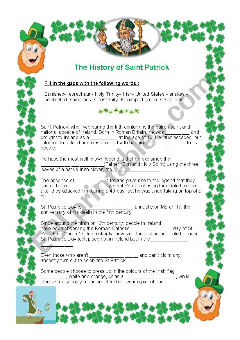 Saint Patricks day worksheet with answers