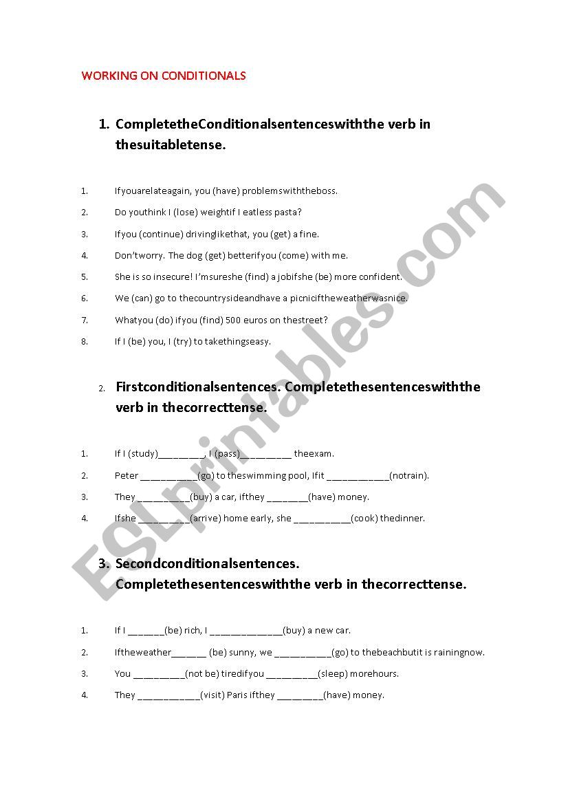 Conditionals worksheet