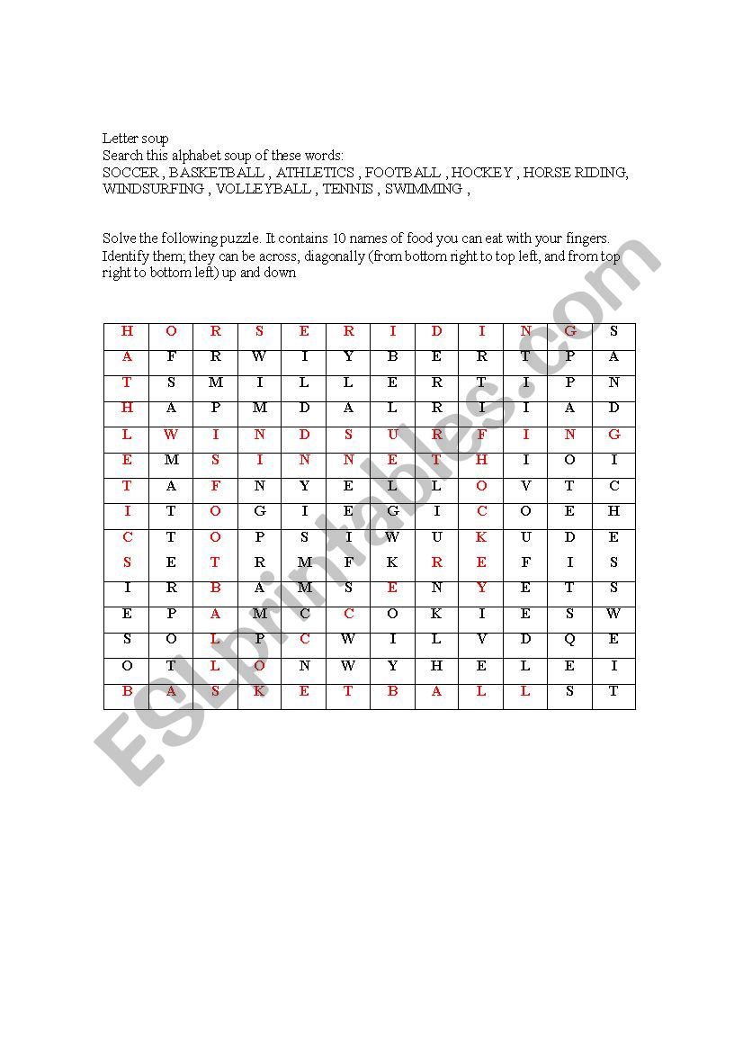 Letter soup worksheet