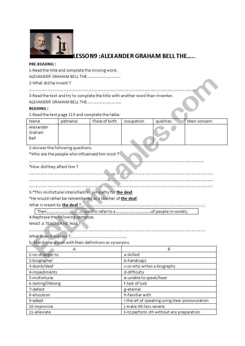 ALEXANDER GRAHAM BELL worksheet