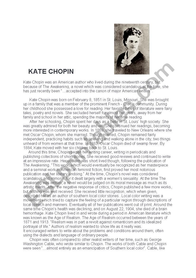 kate chopin biography worksheet
