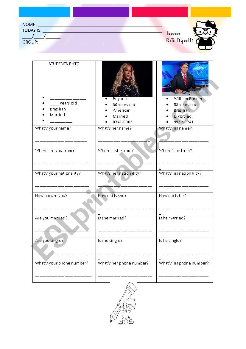 Personal Information worksheet