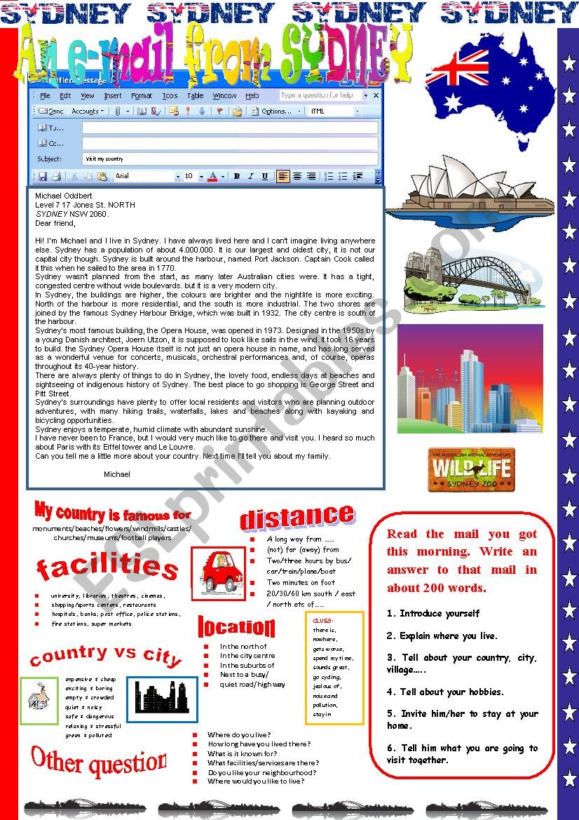 An e-mail from Sydney. worksheet