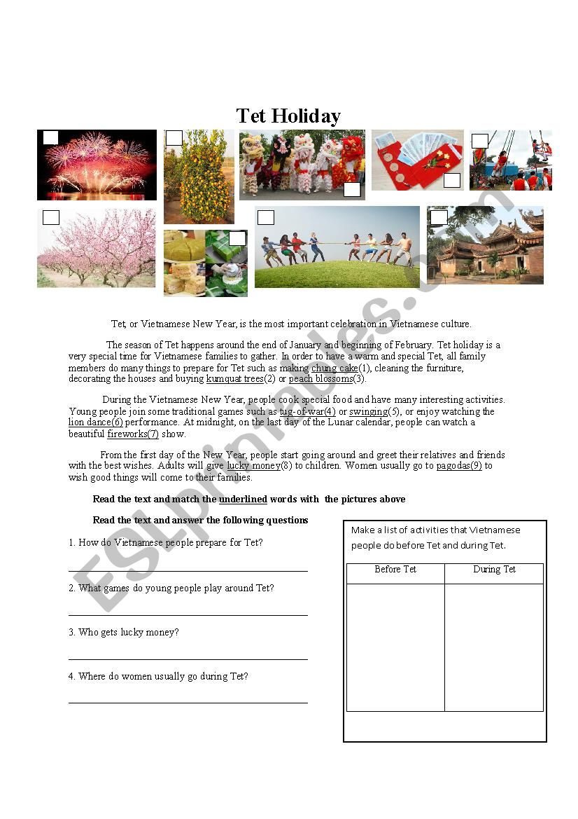 Tet Holiday worksheet