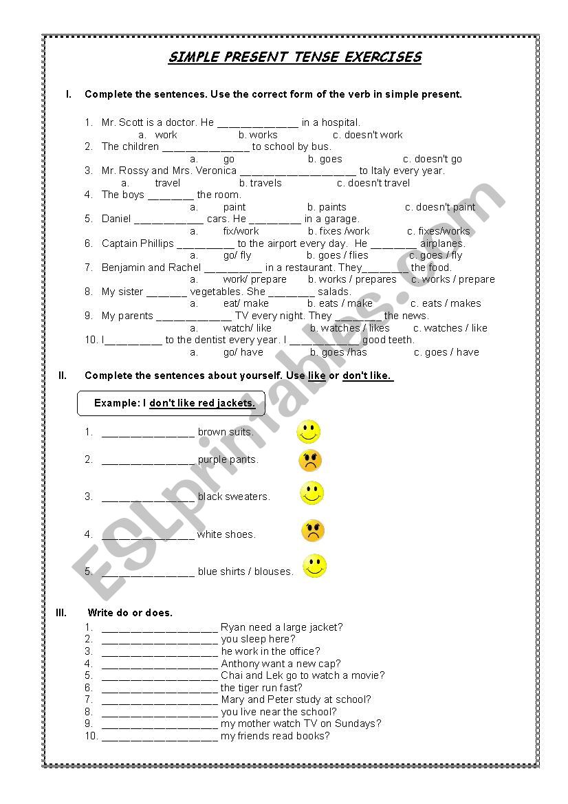 SIMPLE PRESENT TENSE EXERCISES