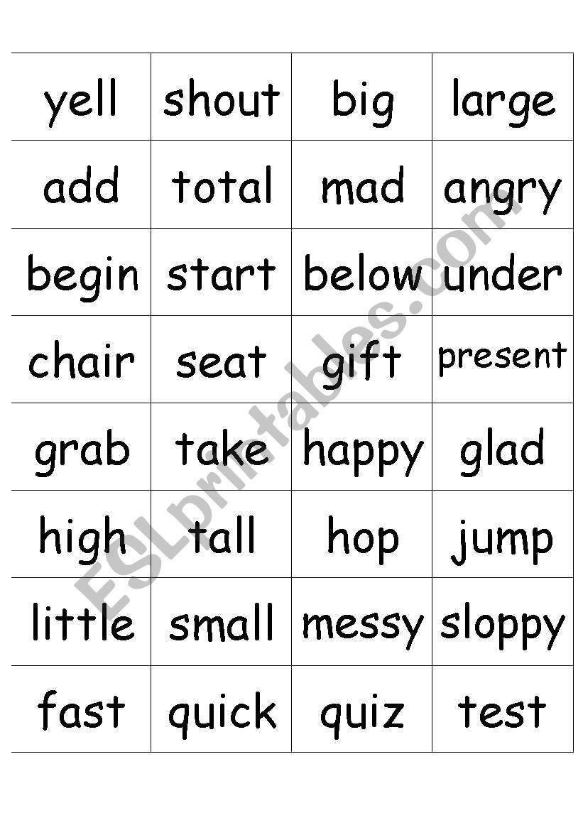 Synonyms worksheet