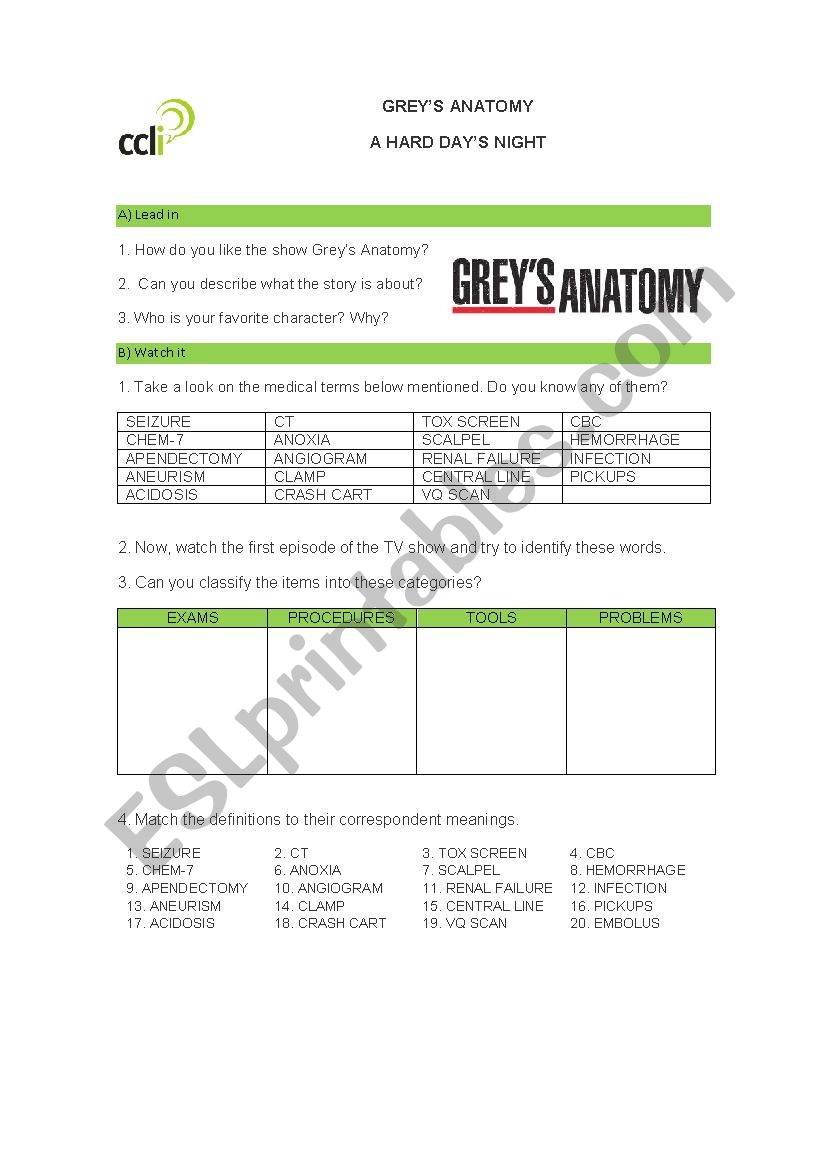 A hard dayÂ´s night worksheet