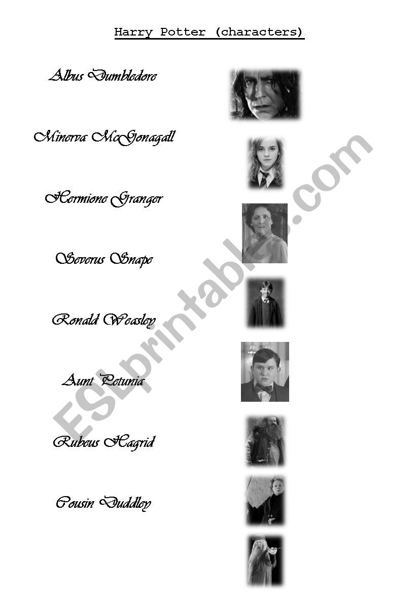 Harry Potter characters worksheet