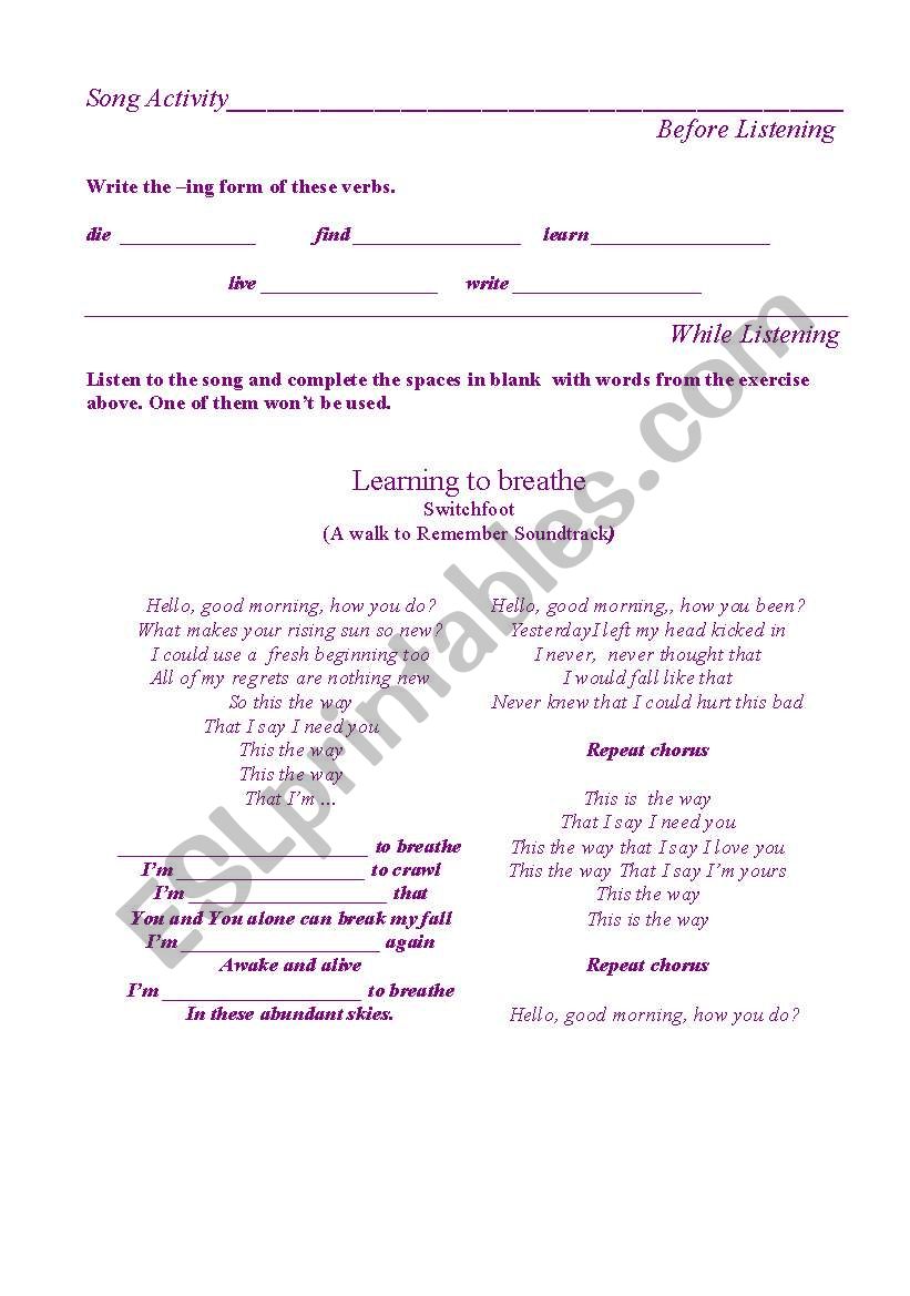 Learning to breathe worksheet