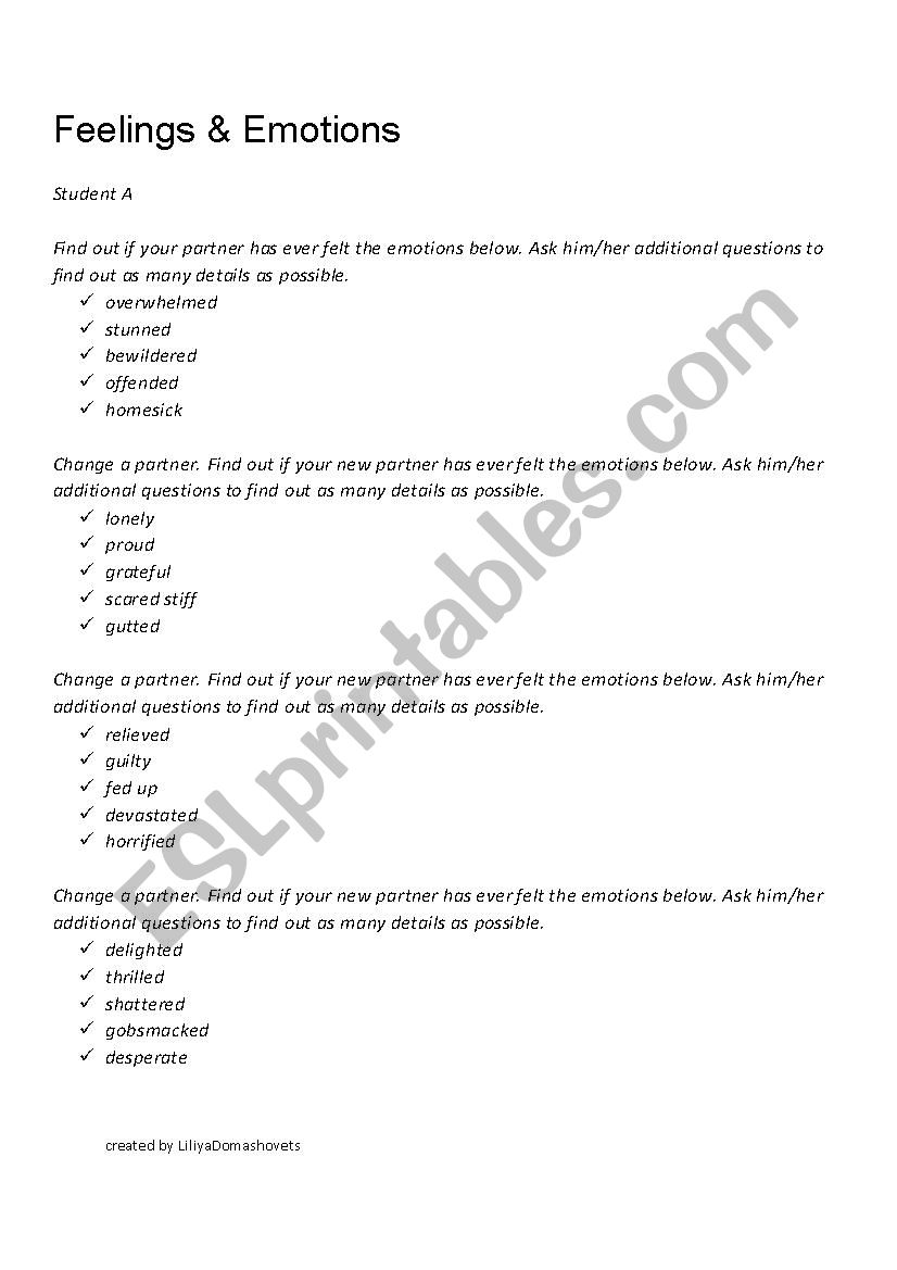 Feelings worksheet