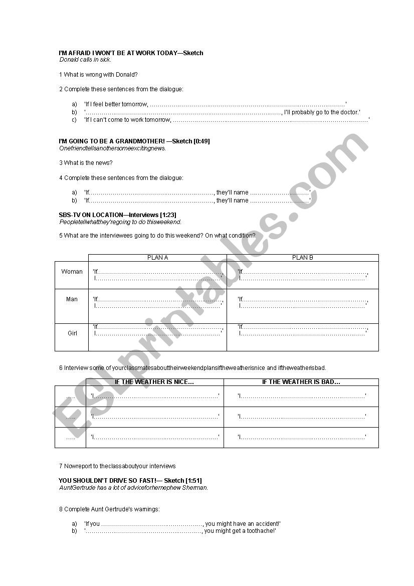 First Conditional Video Worksheet