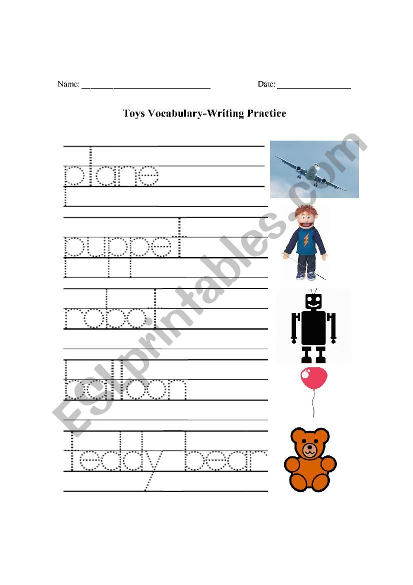 Toys Vocabulary-Writing Practice