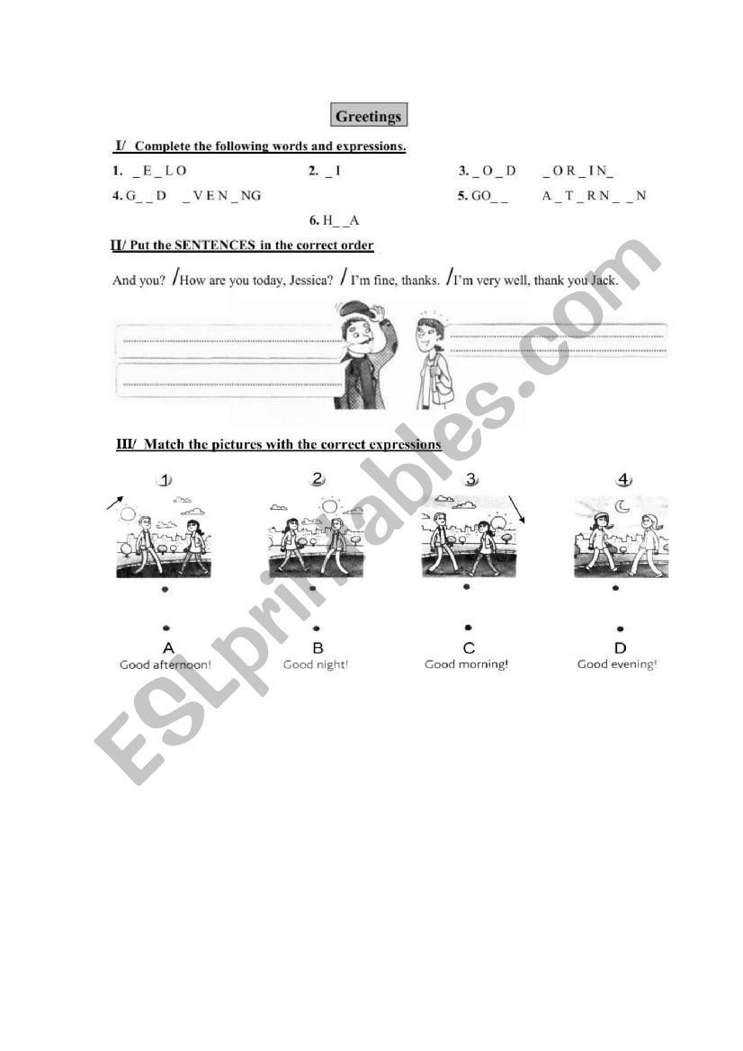 GREETINGS worksheet