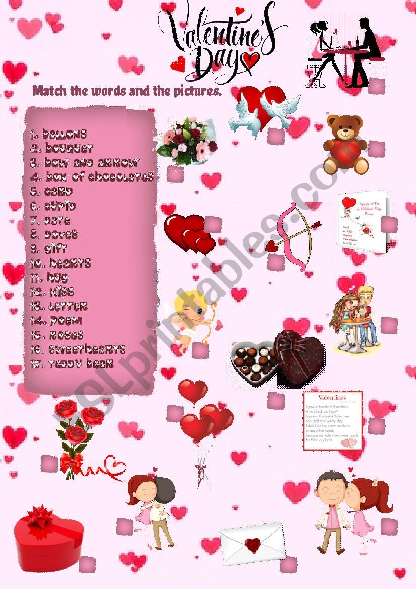 Valentines Day vocabulary worksheet