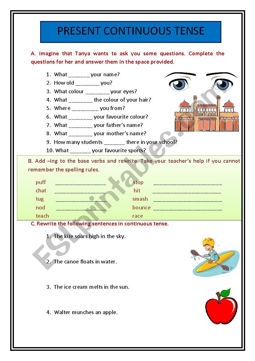 Present continuous worksheet