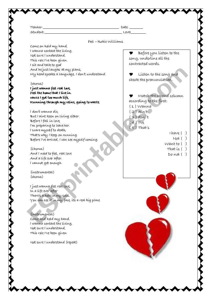 Come on hold my hand - song worksheet