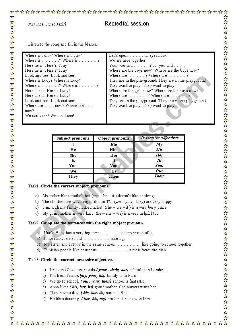 remedial session worksheet