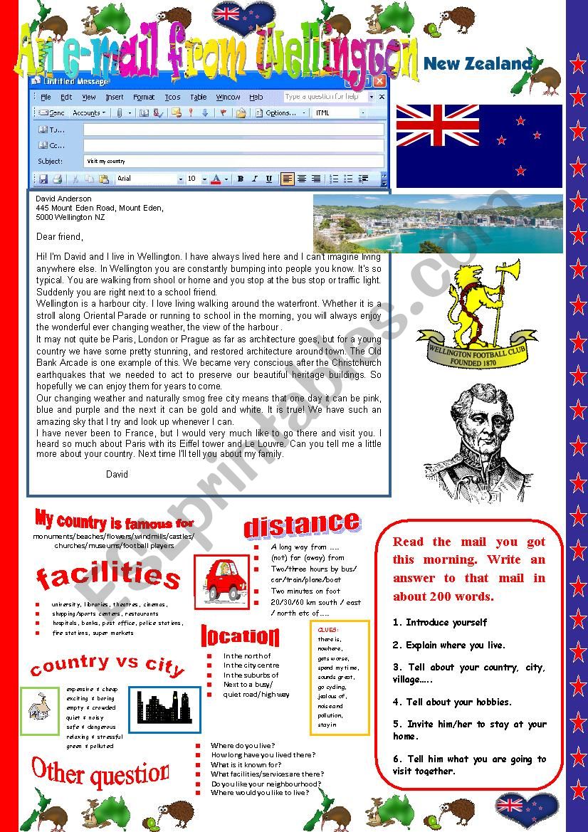 An e-mail from Wellington. worksheet