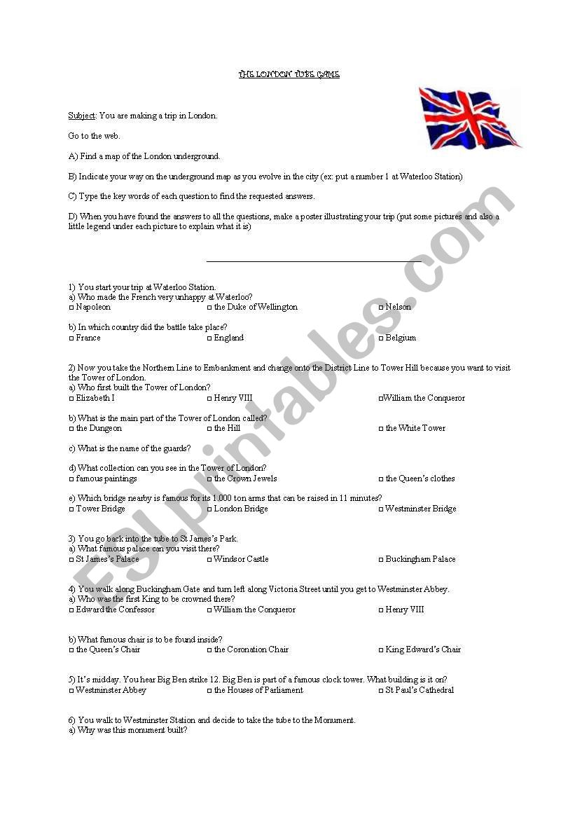 A trip in London worksheet