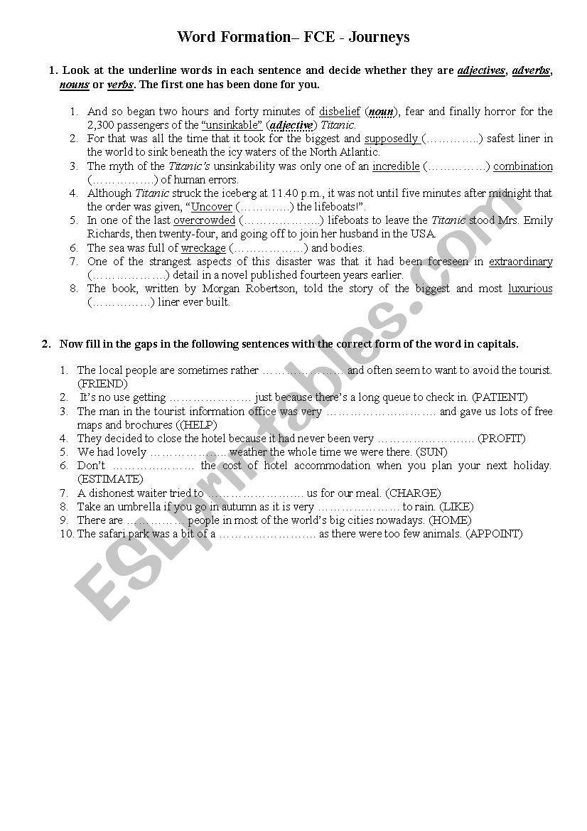 Journeys - FCE - Word Formation