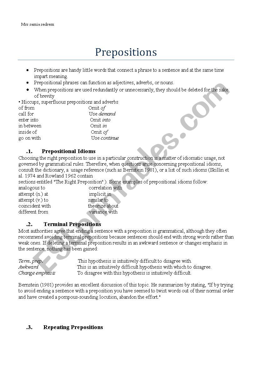 prepositions worksheet