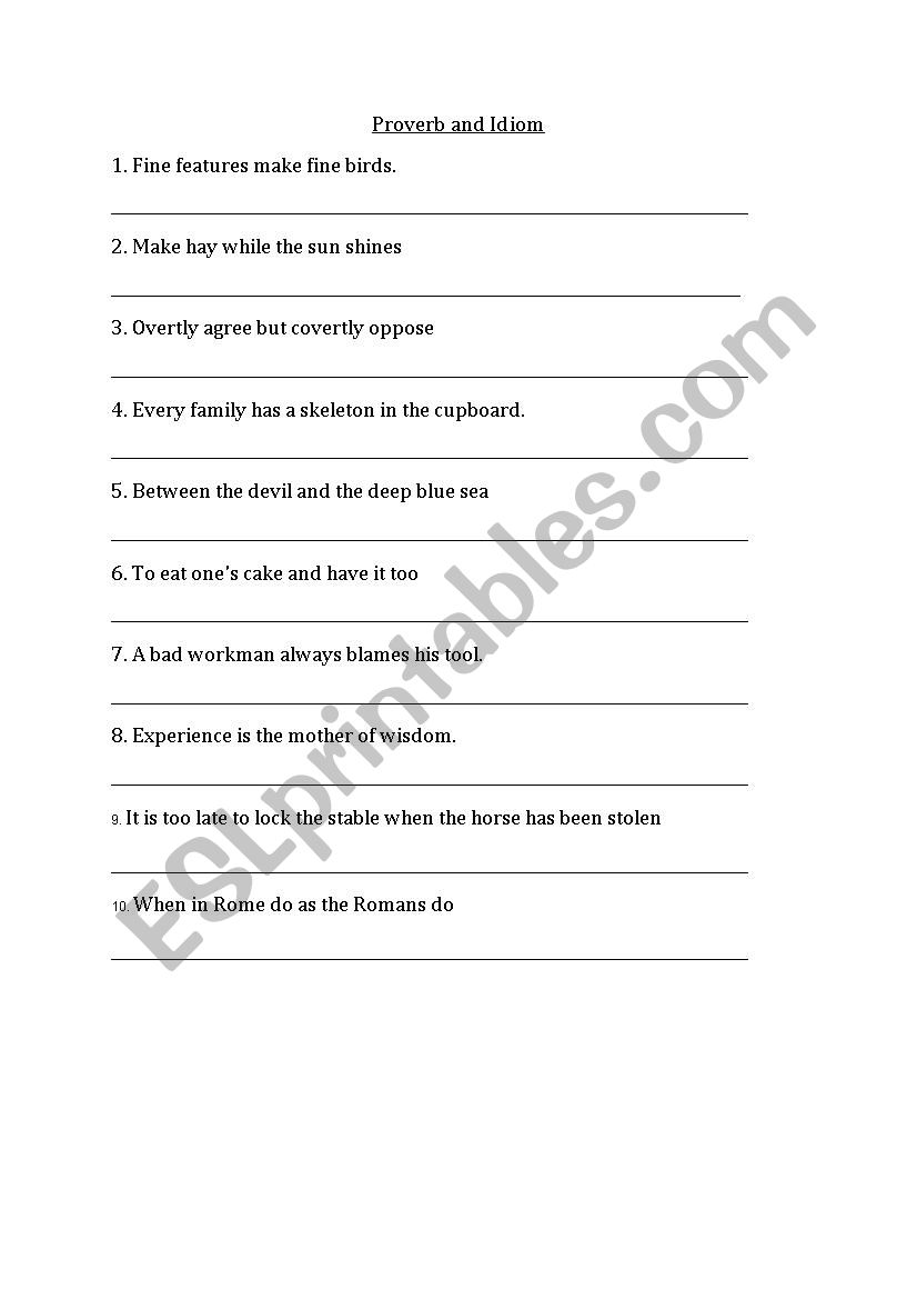 proverb worksheet