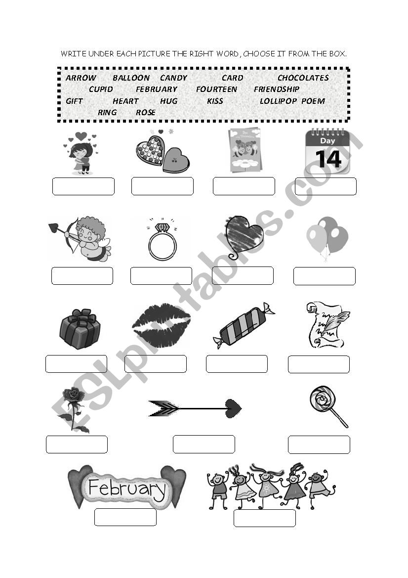 Valentines day vocabulary worksheet