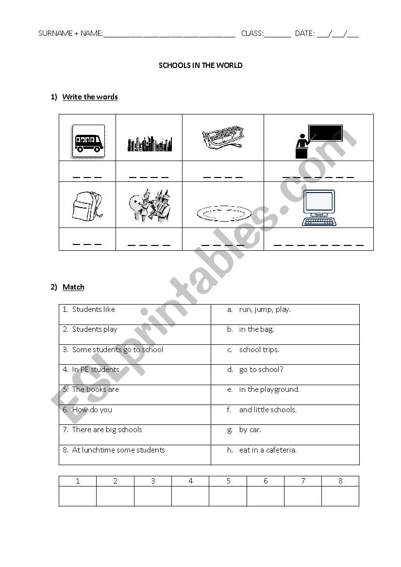 Schools in the world worksheet