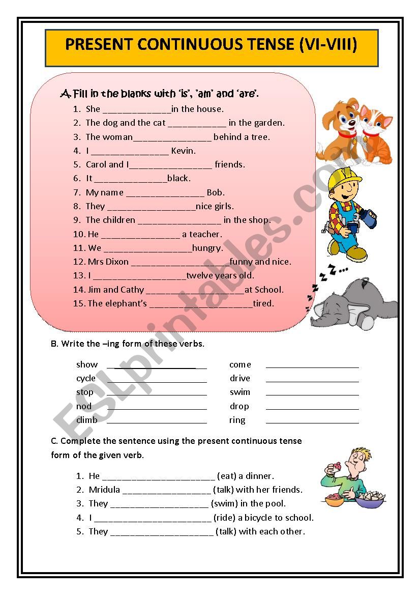 Present continuous worksheet