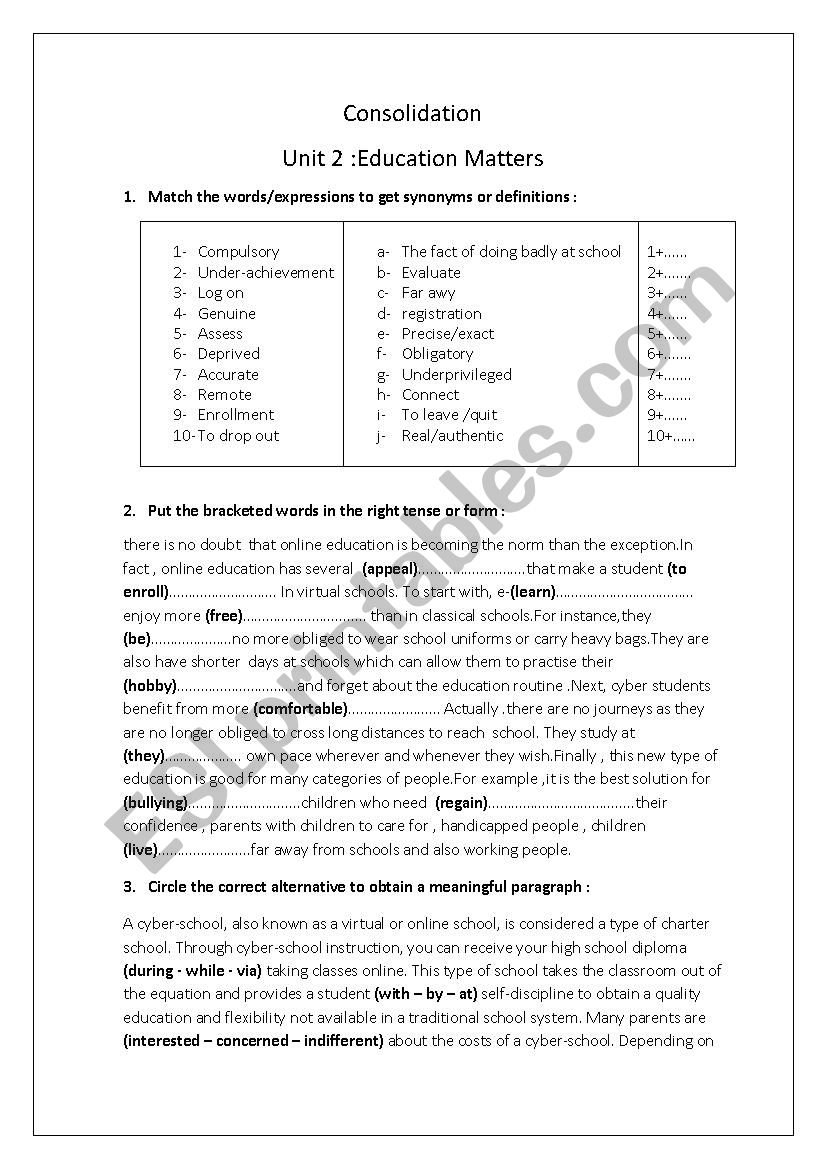 consolidation unit 2 worksheet